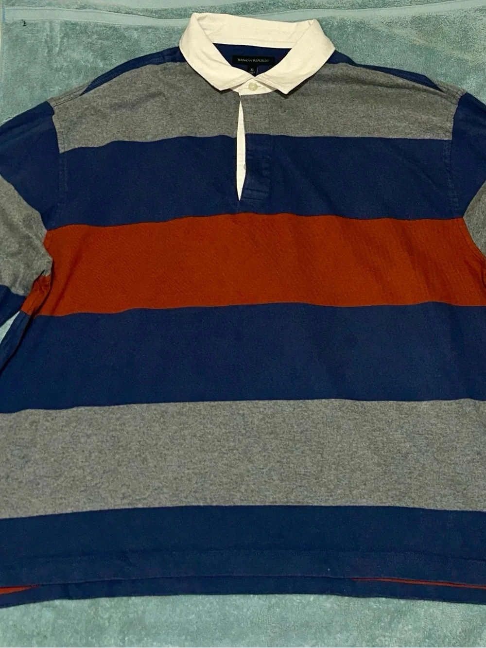 Banana Republic Men's Striped Rugby Polo Shirt - Blue/Grey/Orange